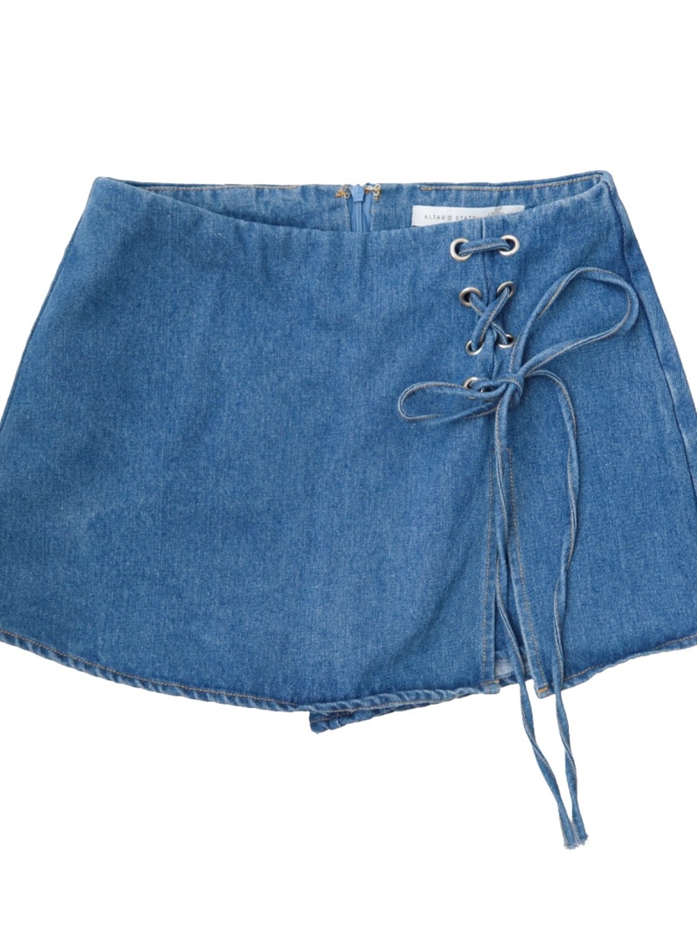 Altar'd State Blue Denim Lace-Up Mini Skort